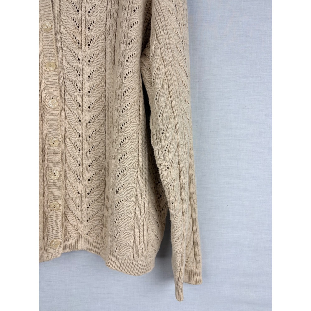 Talbots Womens XL Cream Beige Pointelle Cable Knit Button Front Cardigan Sweater - Picture 7 of 13